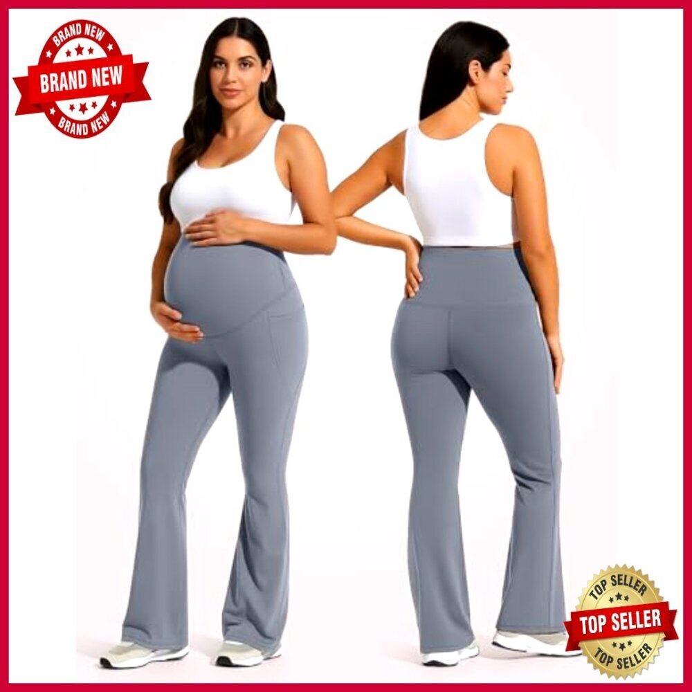Maternity Flare Leggings with Pockets, Over Belly Support, 3 Pack - Picture 2 of 7